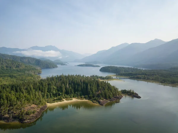 Aerial Landscape View Kennedy Lake Cloudy Summer Day Taken Tofino — Stock Photo, Image