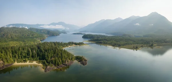 Aerial Panoramic Landscape View Kennedy Lake Cloudy Summer Day Taken — Stock Photo, Image