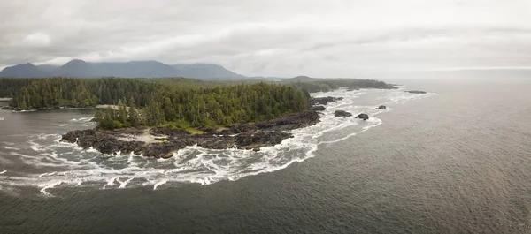 Aerial Panoramic Seascape View Pacific Ocean Coast Cloudy Summer Day — Stock Photo, Image