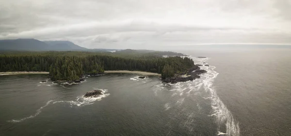 Aerial Panoramic Seascape View Pacific Ocean Coast Cloudy Summer Day — Stock Photo, Image