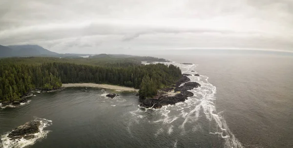 Aerial Panoramic Seascape View Pacific Ocean Coast Cloudy Summer Day — Stock Photo, Image