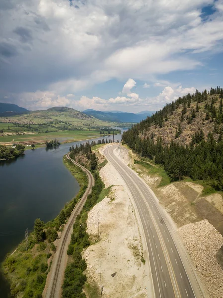 Vista Aérea Autopista Trans Canada Cerca Del Río Thompson Durante — Foto de Stock