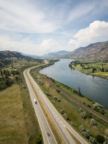 Vista Aérea Autopista Trans Canada Cerca Del Río Thompson Durante — Foto de Stock