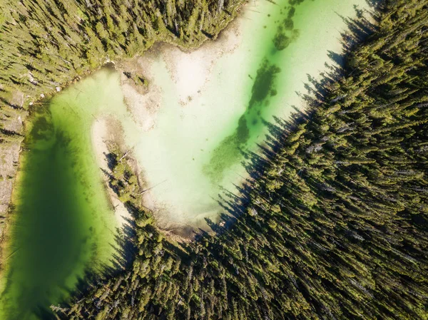 Letecká Krajiny Pohled Krásných Jezer Kanadských Skalistých Horách Během Živé — Stock fotografie