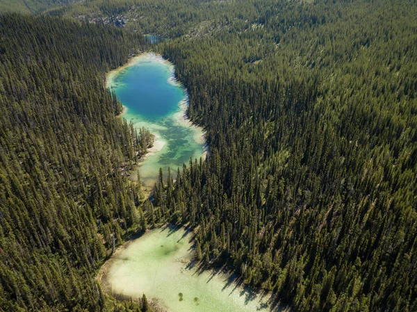 Aerial Landscape View Beautiful Lakes Canadian Rockies Vibrant Sunny Summer — Stock Photo, Image