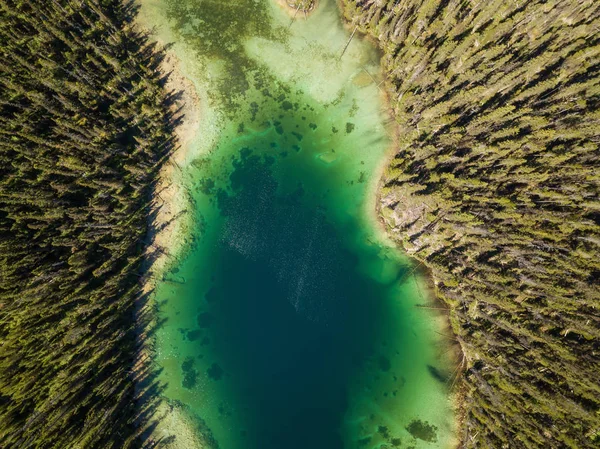 Veduta Aerea Del Paesaggio Bellissimi Laghi Nelle Montagne Rocciose Canadesi — Foto Stock