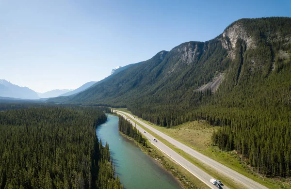 Bella Vista Panoramica Aerea Autostrada Nelle Montagne Rocciose Canadesi Durante — Foto Stock