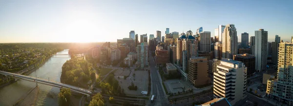 Aerial Panoramic View Beautiful Modern Cityscape Vibrant Sunny Sunrise Taken — Stock Photo, Image