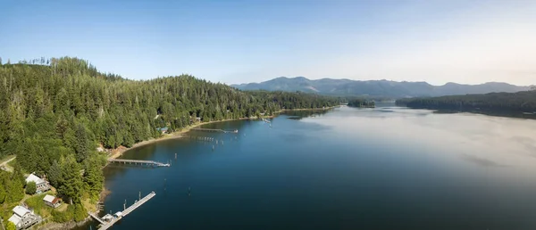 Vista Panorâmica Aérea Uma Pequena Cidade Remota Winter Harbour Durante — Fotografia de Stock