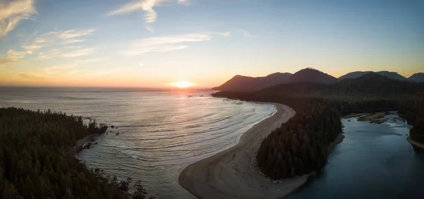 Panorama Flygfoto Över Vacker Strand Pacific Ocean Coast Druing Pulserande — Stockfoto