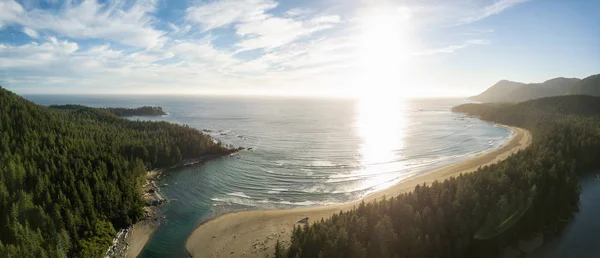 Panorama Flygfoto Över Vacker Strand Pacific Ocean Coast Druing Pulserande — Stockfoto