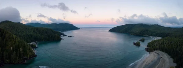 Striking Aerial Panoramic View Pacific Ocean Coast Vibrant Summer Sunrise — Stock Photo, Image