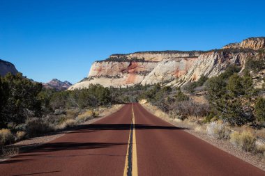 Kanyonlar güneşli yaz gün boyunca doğal yolda. Zion National Park, Utah, Amerika Birleşik Devletleri'nde çekilen.