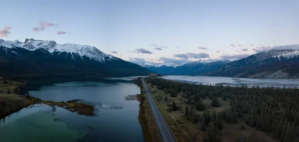 Striking Aerial Panoramic View Scenic Road Beautiful Canadian Landscape Vibrant — Stock Photo, Image