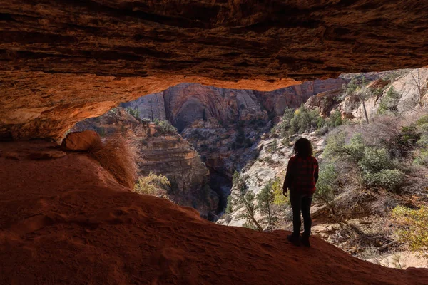 Trilha Caminhada Canyon Durante Dia Ensolarado Tomado Zion National Park — Fotografia de Stock