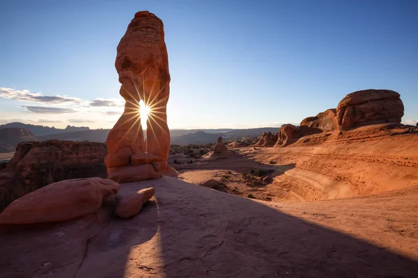 Beautiful Landscape Unique Sandstone Rock Formation Desert Sunny Sunset Taken — Stock Photo, Image