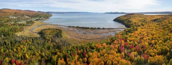 Luftaufnahme Einer Wunderschönen Kanadischen Landschaft Während Der Herbstfarbensaison Der Nähe — Stockfoto