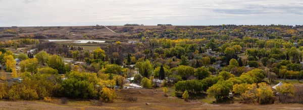 Vue Aérienne Panoramique Une Petite Ville Des Prairies Par Une — Photo