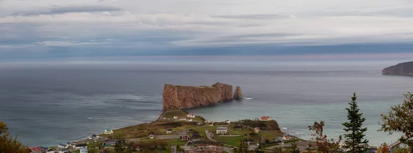 Aerial Panoramic View Beautiful Modern Town Atlantic Ocean Coast Cloudy — Stock Photo, Image