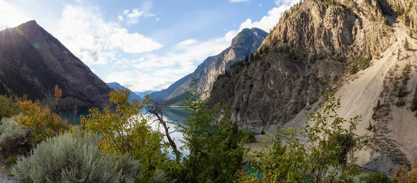 Panoramic Landscape View Seton Lake Vibrant Sunset Taken Lillooet British — Stock Photo, Image