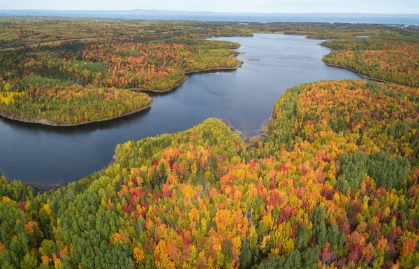 Vue Panoramique Aérienne Magnifique Paysage Canadien Pendant Saison Des Couleurs — Photo