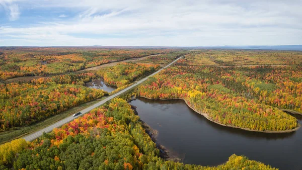 Vue Panoramique Aérienne Autoroute Dans Magnifique Paysage Canadien Pendant Saison — Photo