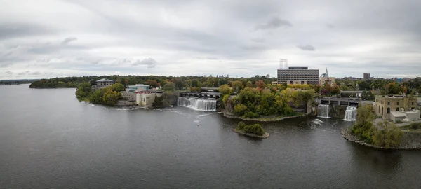 Panorama Flygfoto Över Ett Vackert Vattenfall Stanley Park Tagit Ottawa — Stockfoto