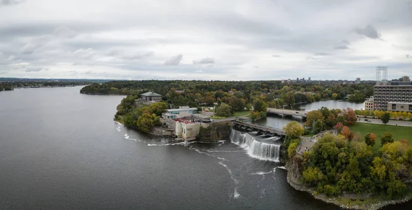 Воздушный Панорамный Вид Красивый Водопад Парке Стэнли Снято Оттаве Онтарио — стоковое фото
