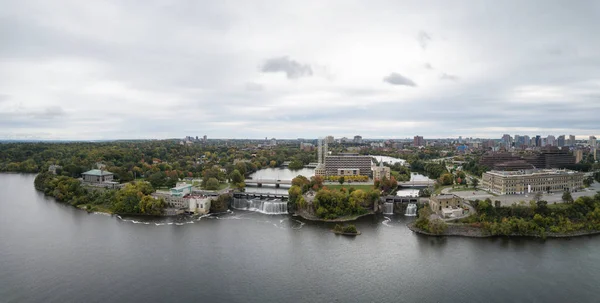 Panorama Flygfoto Över Ett Vackert Vattenfall Stanley Park Tagit Ottawa — Stockfoto