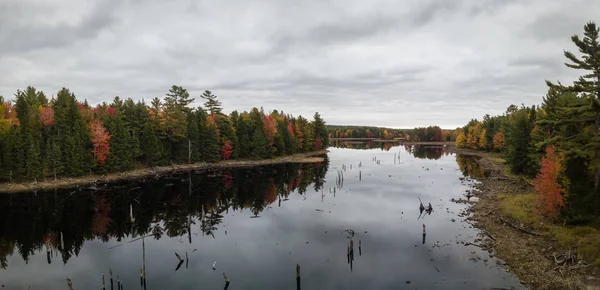 Veduta Panoramica Aerea Bellissimo Lago Nella Foresta Con Alberi Colorati — Foto Stock