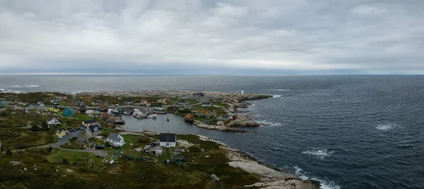 Aerial Panoramic View Small Town Rocky Coast Atlantic Ocean Taken — Stock Photo, Image