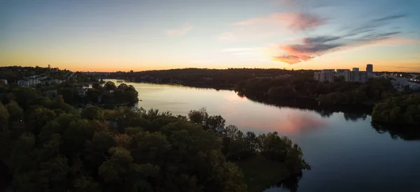 Aerial Panoramic View Lake Banook Modern City Vibrant Sunset Taken — Stock Photo, Image