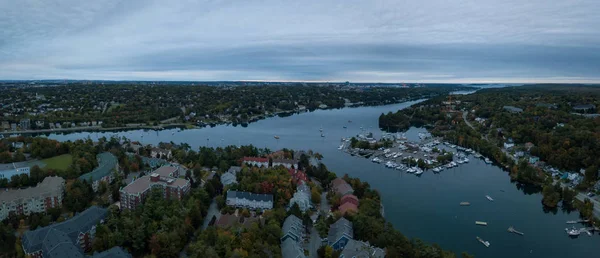 Letecký Panoramatický Pohled Melville Cove Moderním Městě Během Přeháňky Východ — Stock fotografie