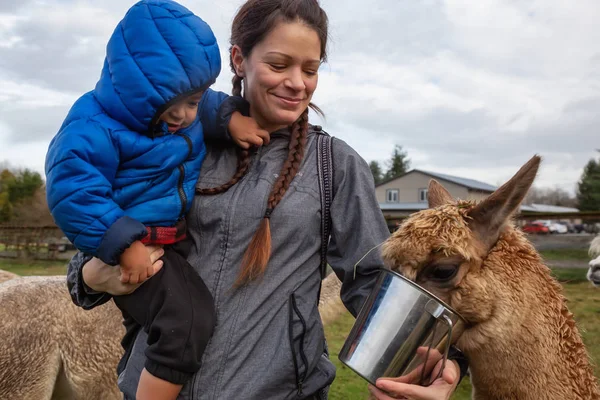 Langley Vancouver Canada Dezember 2018 Mutter Und Kind Füttern Einem — Stockfoto
