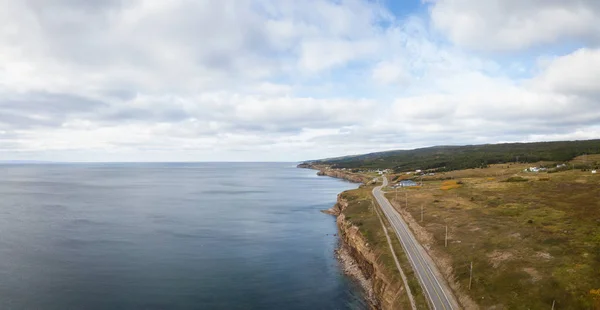 Aerial Panoramic Landscape View Scenic Road Atlantic Ocean Coast Sunny — Stock Photo, Image