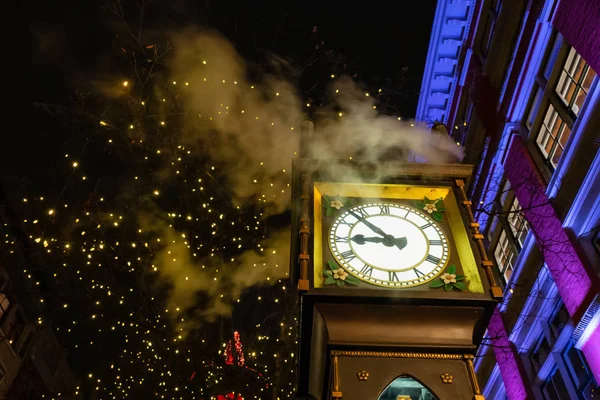 Steam Óra Alatt Egy Sötét Téli Éjszaka Gastown Downtown Vancouver — Stock Fotó