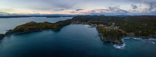 Aerial Panorama Kanadensisk Landskapsutsikt Vid Atlanten Kusten Molnig Soluppgång Taget — Stockfoto