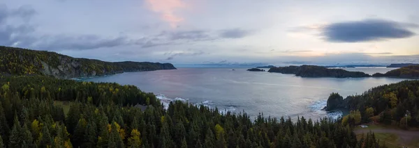 Aerial Panoramic Canadian Landscape View Atlantic Ocean Coast Cloudy Sunrise — Stock Photo, Image