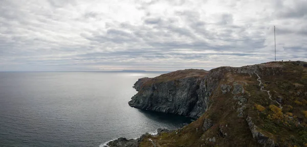 Aerial Panoramic View Rocky Atlantic Ocean Coast Cloudy Day Taken — Stock Photo, Image