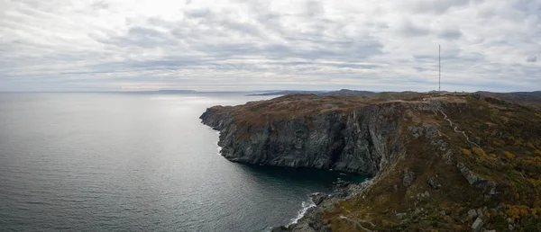 Aerial Panoramic View Rocky Atlantic Ocean Coast Cloudy Day Taken — Stock Photo, Image