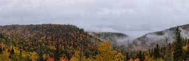 Kanada manzara güzel panoramik manzaralı bir sonbahar mevsiminde Atlantik Okyanusu kıyısında. Grande-Vallee, Quebec, Kanada alınan.