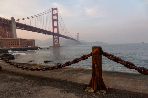 Gyönyörű Kilátás Golden Gate Híd Alatt Felhős Naplemente Venni San — Stock Fotó