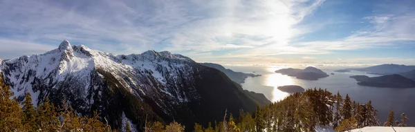 Belle Vue Panoramique Sur Paysage Canadien Lors Une Soirée Hiver — Photo