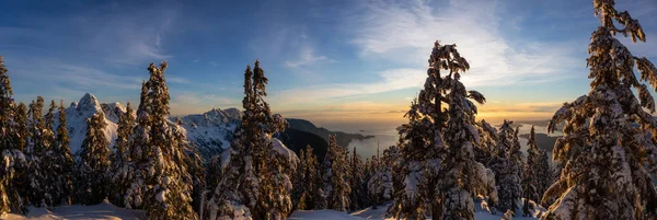 Belle Vue Panoramique Sur Paysage Canadien Lors Coucher Soleil Hivernal — Photo