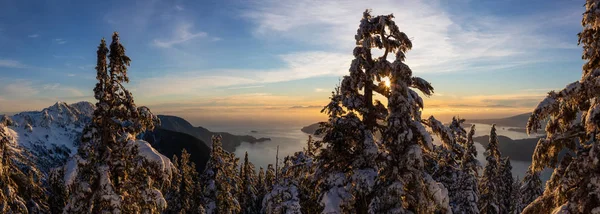 Bela Vista Panorâmica Paisagem Canadense Durante Pôr Sol Inverno Colorido — Fotografia de Stock