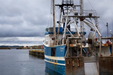 Twillingate, Newfoundland, Canada - 15 Ekim 2018: bulutlu sabah sırasında bir Marinada Park balıkçı tekneleri.