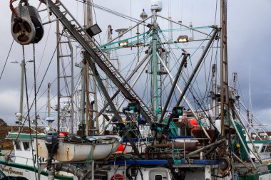 Twillingate, Newfoundland, Canada - 15 Ekim 2018: bulutlu sabah sırasında bir Marinada Park balıkçı tekneleri.
