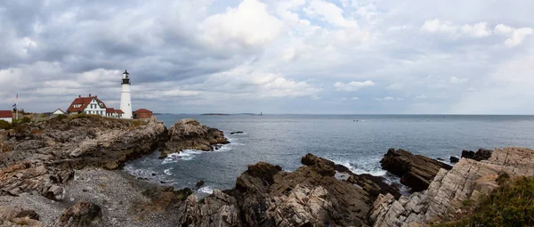 Beautiful Panoramic View Portland Head Lighthouse Atlantic Ocean Coast Taken — Stock Photo, Image