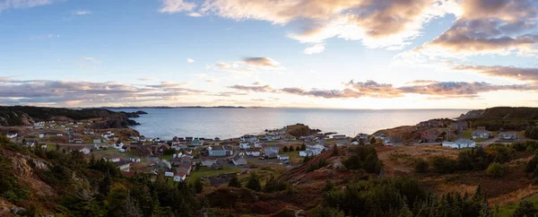 Panoramic View Small Town Atlantic Ocean Coast Vibrant Sunset Taken — Stock Photo, Image