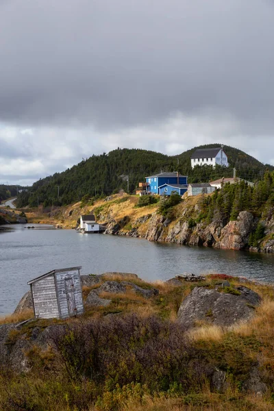 Visa Liten Stad Atlanten Kusten Molnig Kväll Tagit Salt Harbour — Stockfoto